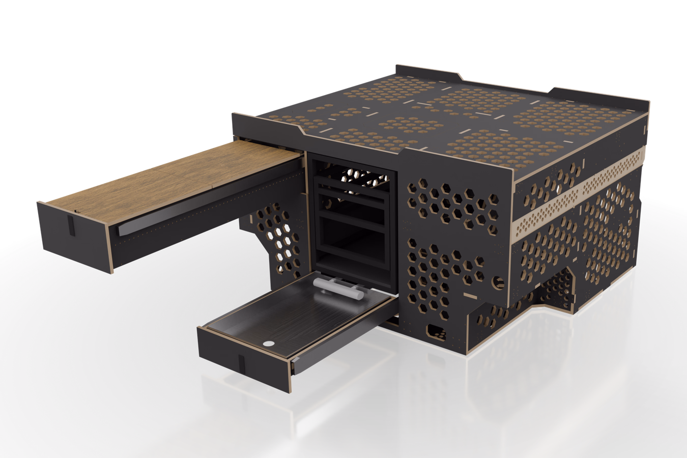 CAD-Render — Heckmodul, vordere Auszüge geöffnet